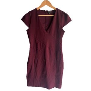 Burgundy Y2K Sheath Dress Womens Medium V Neck Cap Sleeve Stretch Lined